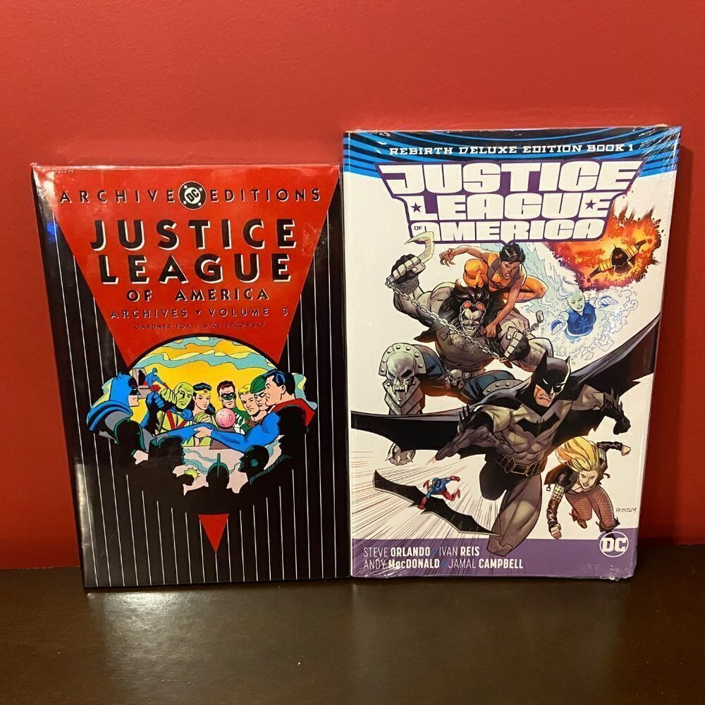 Set of 2 Collector's DC Comics Hardcover Justice League Books - Brand new!